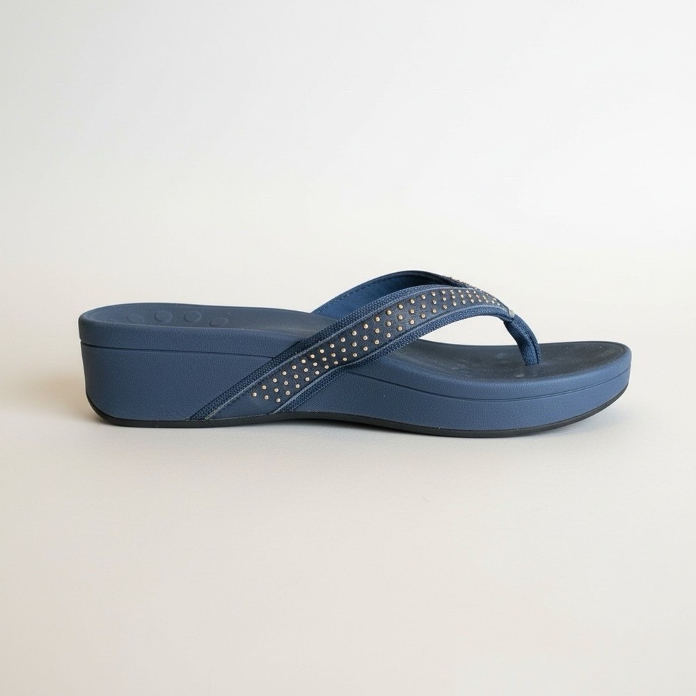 Vionic Pacific Kehoe Studded Orthotic Thong Wedge Sandals Size 9 Blue Flip Flop